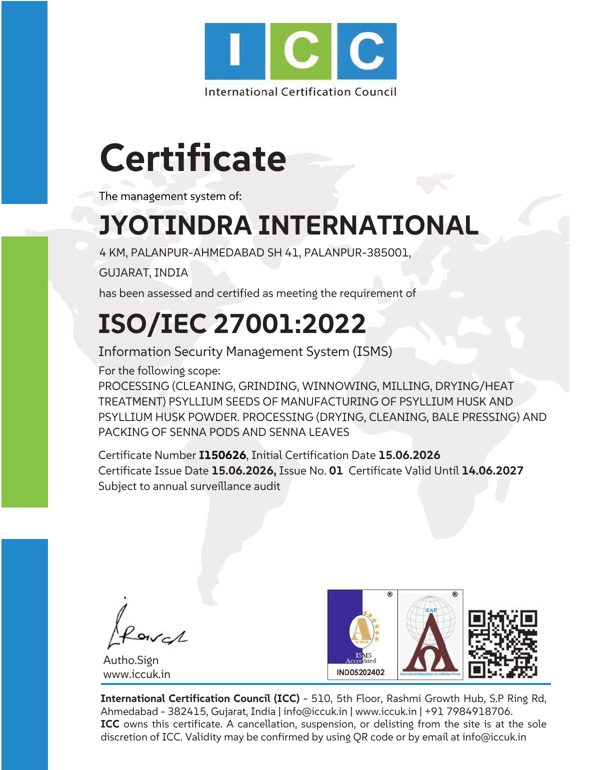 ISO IEC 27001 2022 Information Security Management System certificate