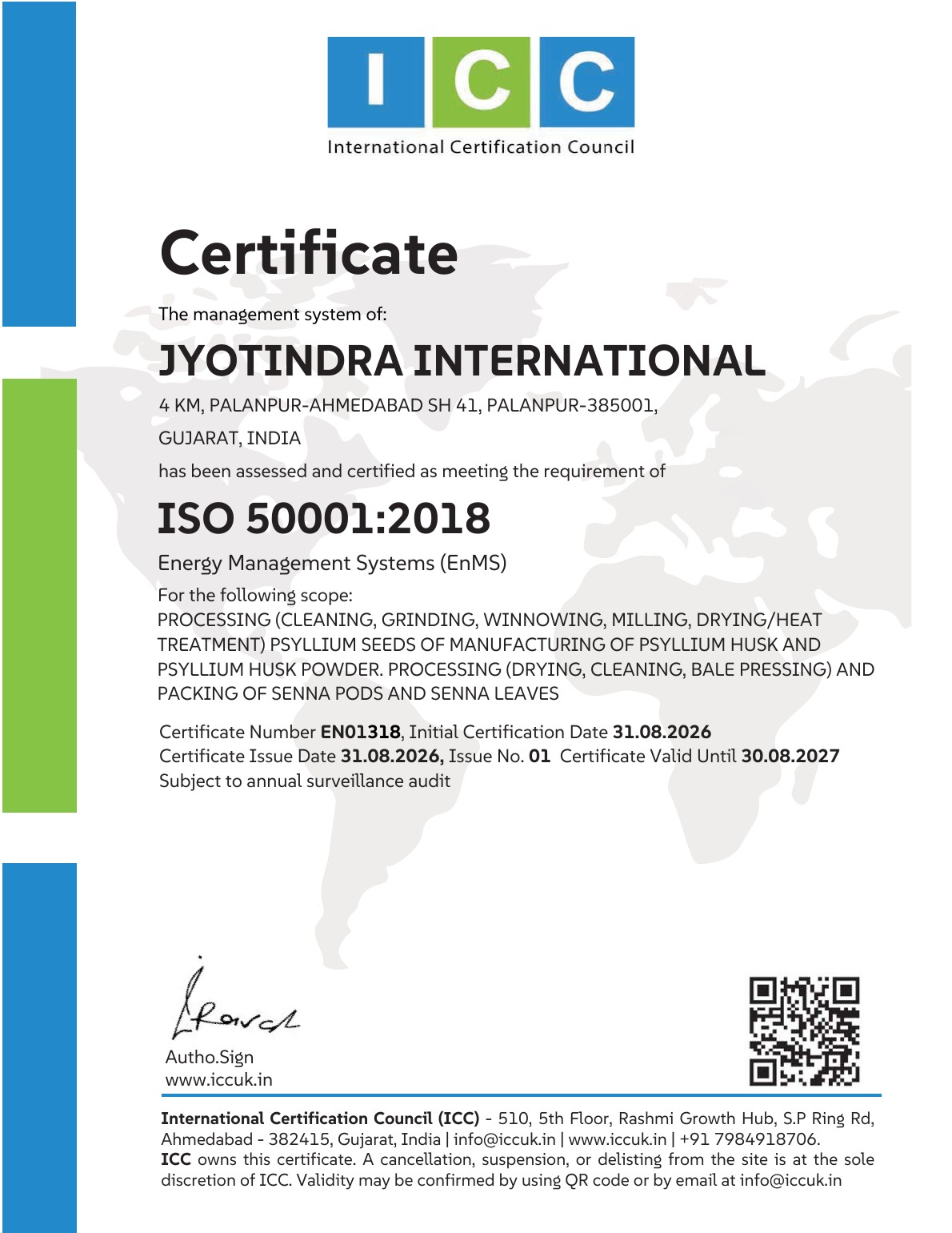ISO 50001 2018 Energy Management System certificate